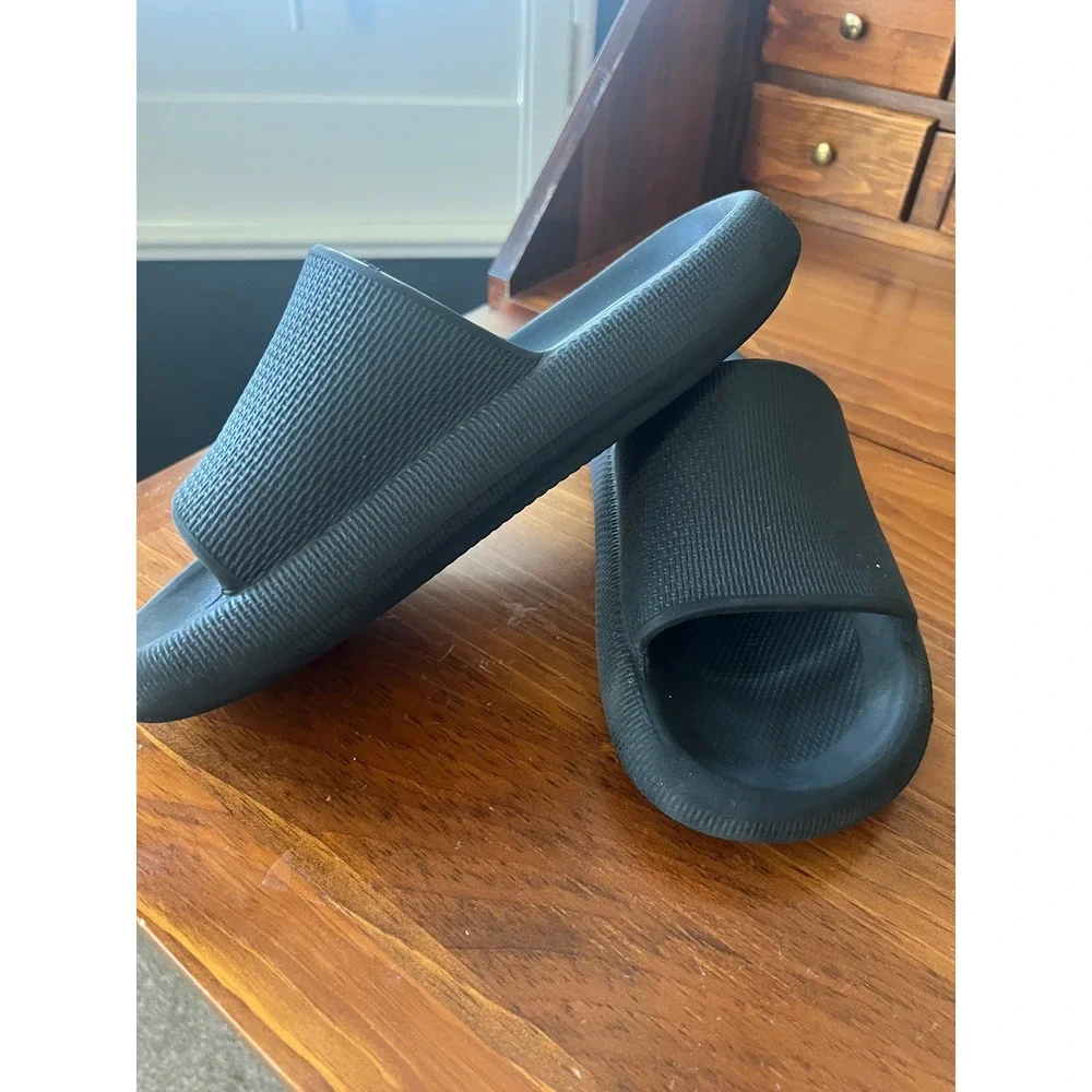 Black Cloud Slides Thick Platform EVA Foam Comfort Sandals Pillow Slides Mens 10